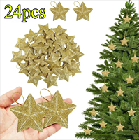 24pcs Gold Glitter Star Ornaments Christmas Tree Hanging Pendant 2024 Christmas Decorations for Home Navidad New Year Party