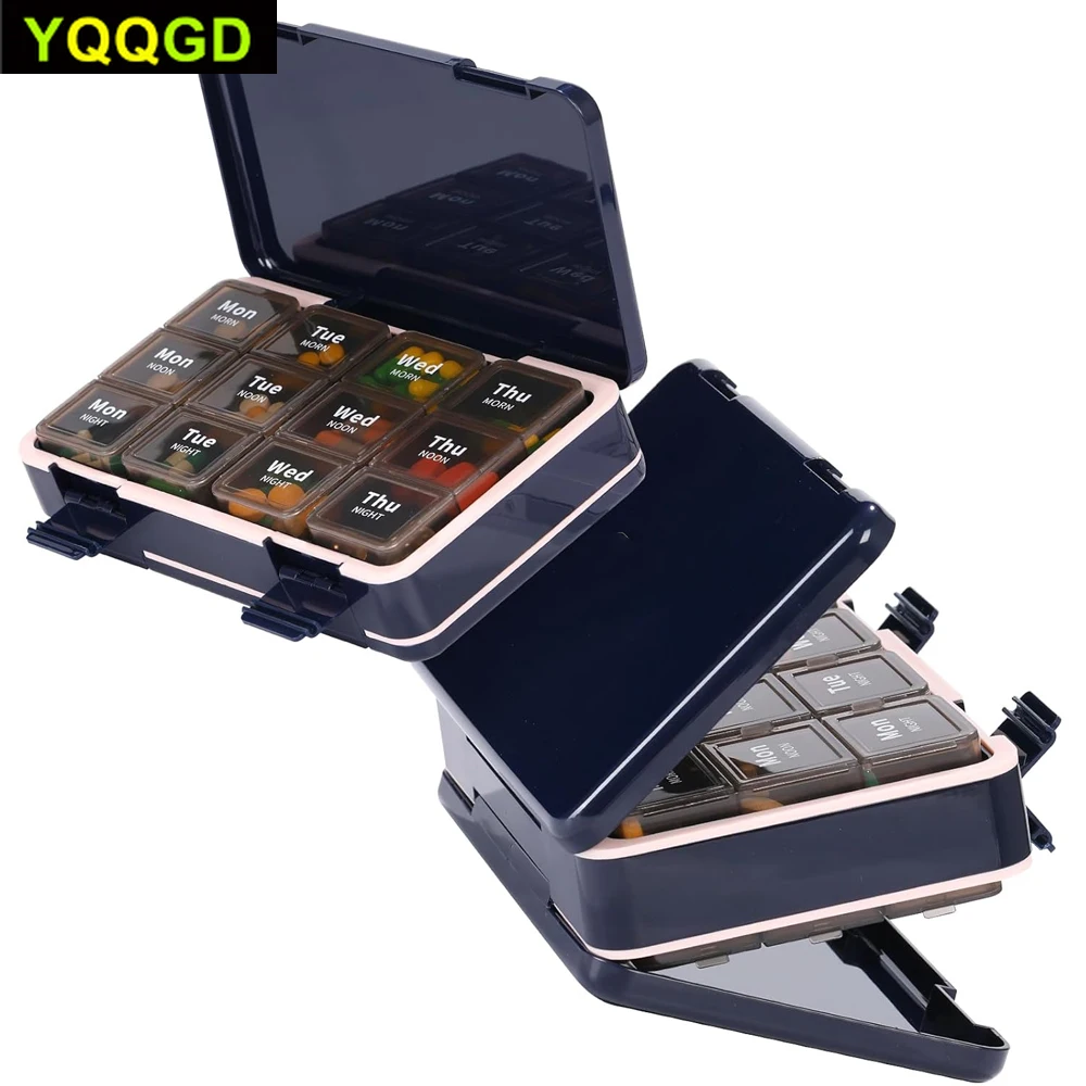 1PCS Pill Organizer 3 Times a Day,Weekly Pill Box Medicine Organizer Box,Travel Double Side 7 Day Pill Case with Backup