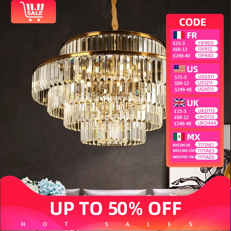 

Modern Crystal Chandelier Simple Lustre Ceiling Lamp Living Room Chandelier Villa Bedroom Kitchen Island Decoration Round Lamps