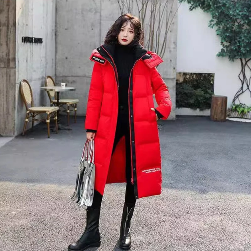 شتاء-20 ° معطف نسائي مبطن بالقطن معطف جديد بقلنسوة سميك ودافئ سترة عصرية بيضاء مبطنة أسفل معطف طويل من القطن ملابس خارجية