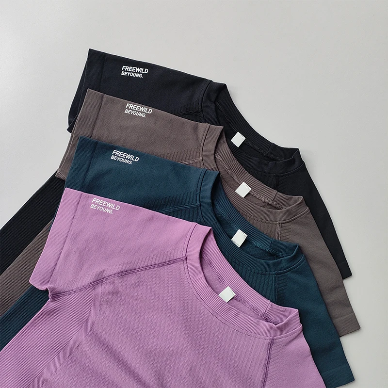 Sommer-Fitness-Kurzarm-Atmungsaktiver Lauf-Yoga-Anzug für Frauen Schnelltrocknendes Slim-Fit Elastisches Lauf-Sport-T-Shirt – Detail 10