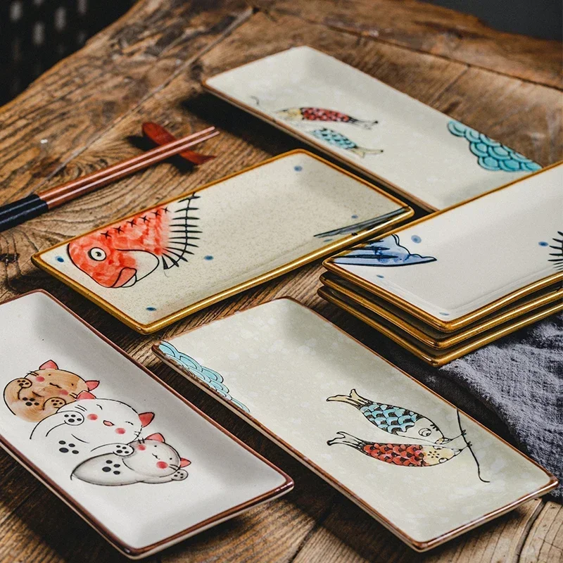 

1PC Japanese-style creative tableware, ceramic sushi plate, rectangular dish, fried fish plate