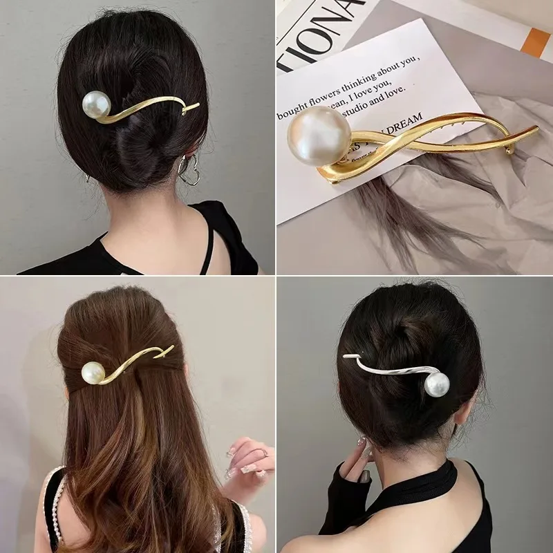 

100Pcs/Lot DIY Simple Alloy Wave Pearl Hair Clips Elegant Twister Clamp Hairpins Styling Tool Accessories HA1032