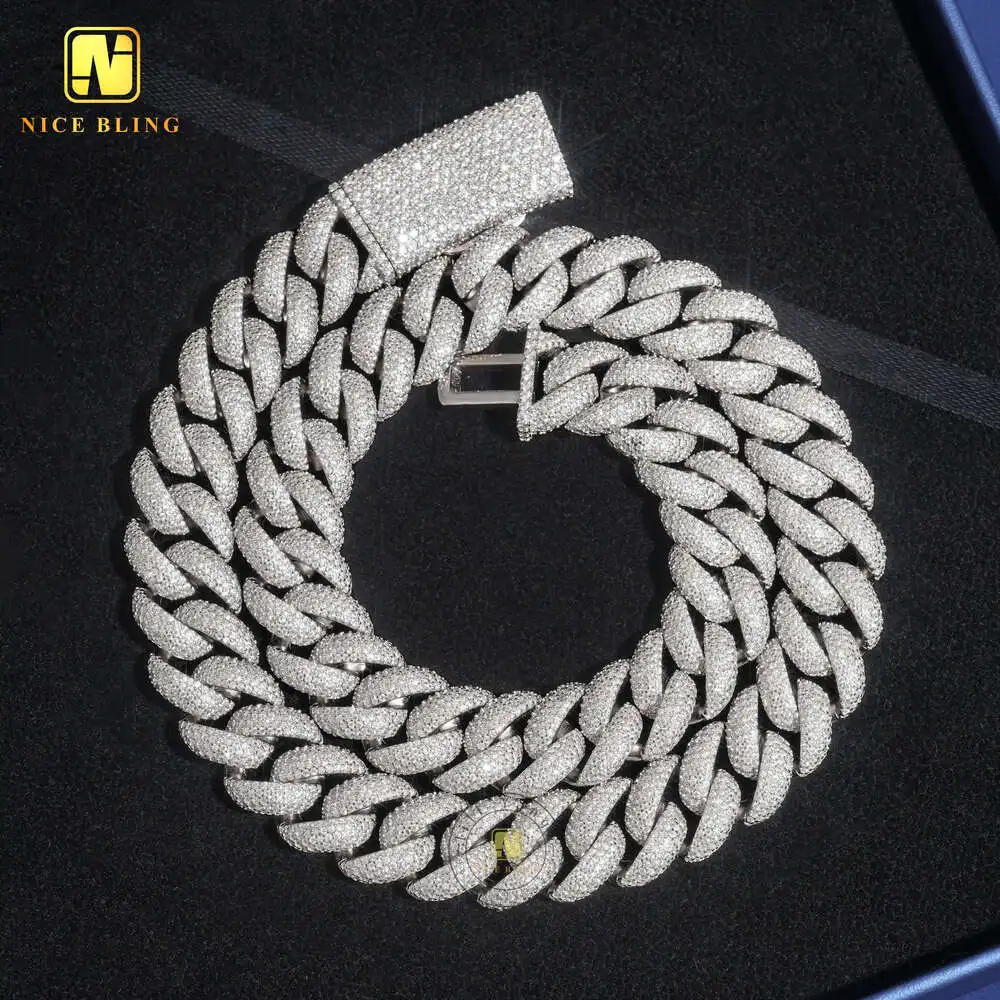 

Jewelry Wholesale China 16mm Sterling Silver Cuban Link Chain Cubic Zirconia Necklace18k Gold Plated Necklace Hip Hop Jewelry