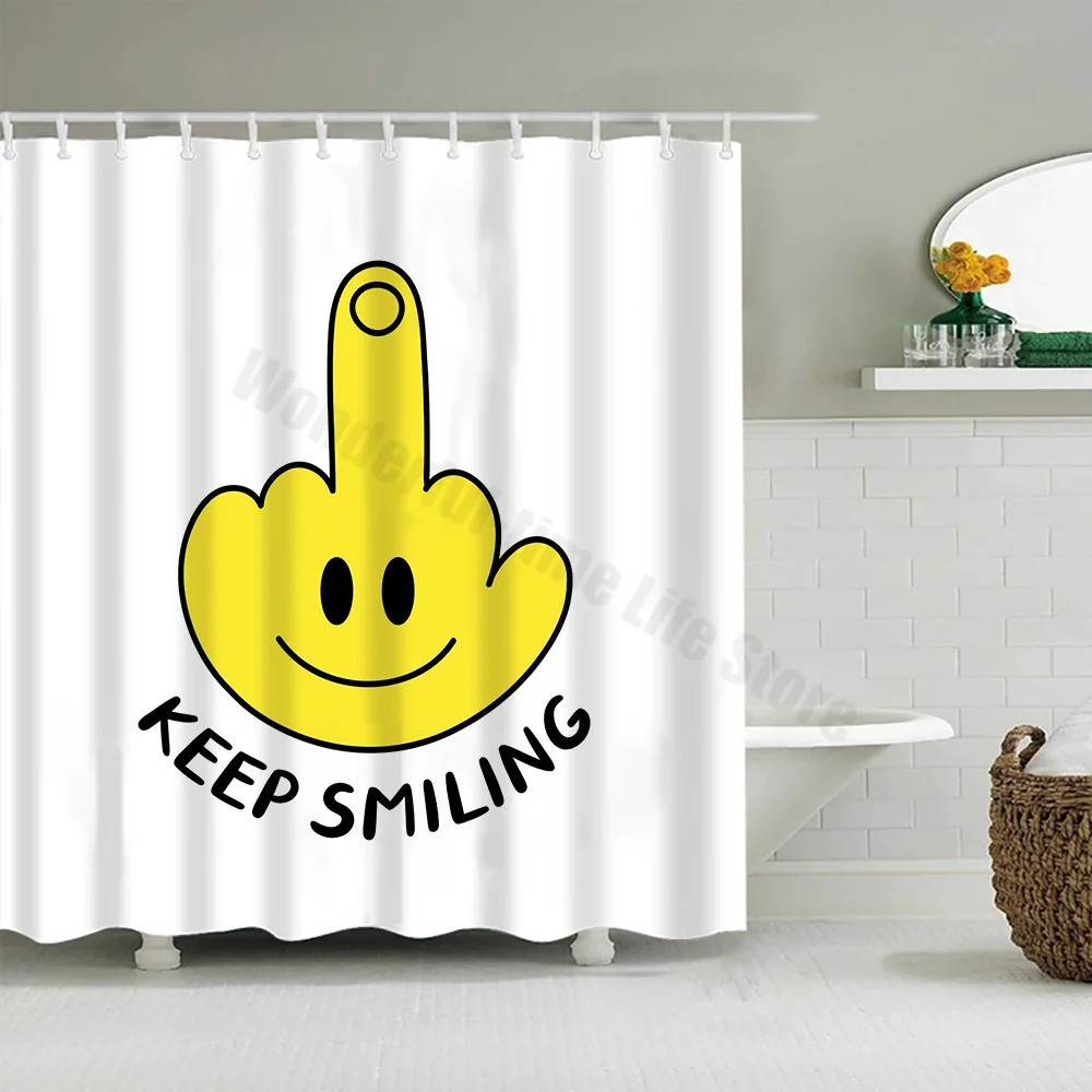 Cute Little Yellow Duck Shower Curtain Cartoon Funny Smiley Face Bathroom Waterproof Bath Duck Fabric 12 Hooks Bathroom Decor