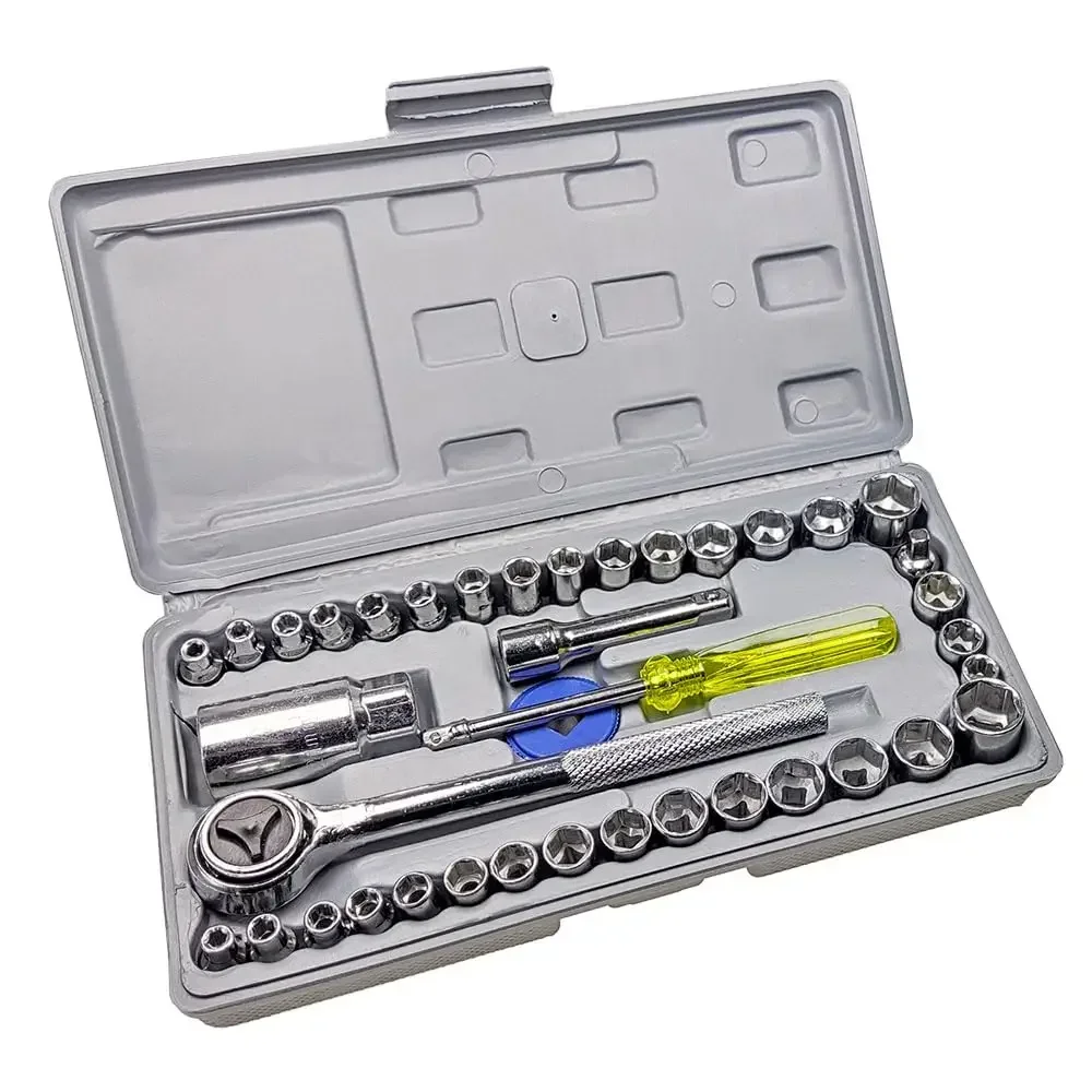 40Pcs Socket Wrench Set Durable Chrome Vanadium Steel Portable Toolbox for Home Vehicle Repair and Maintenance Car Accessories