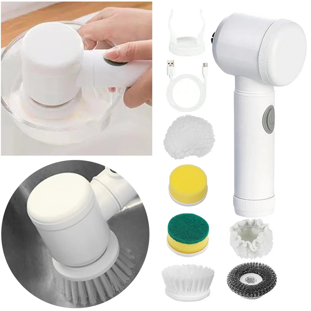 Electric Household Cleaning Brush Rechargeable Power Spin Scrubber With Multifunctional Replacement Heads Bathroom Cleaning