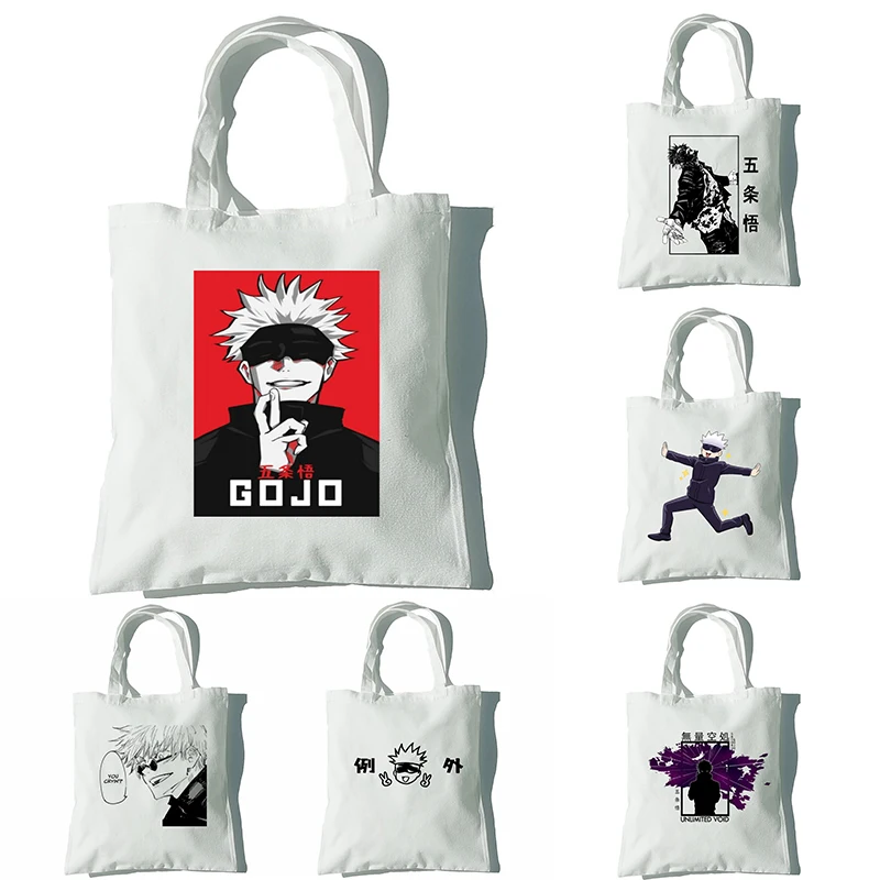 Gojo Satoru Printed Women Shoulder Bag Anime Jujutsu Kaisen Shopping Bags Ladies Cartoon Canvas Portable Tote Bag Handbag Gifts