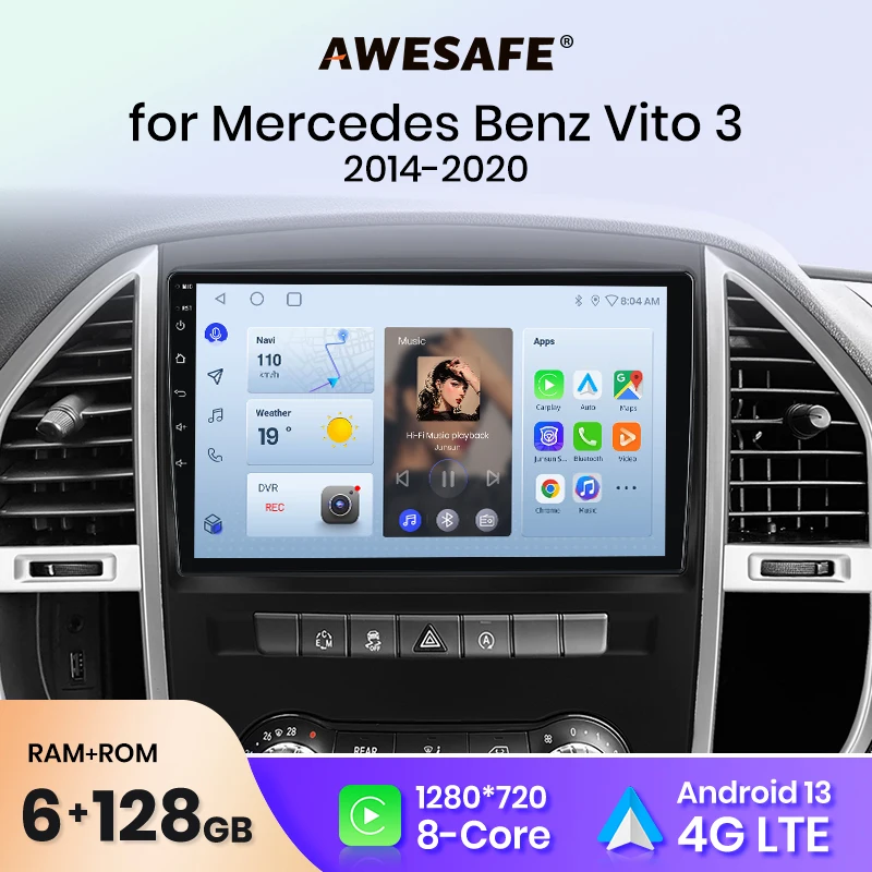 AWESAFE AI Voice 2 din Android Auto Radio for Mercedes Benz Vito W447 2014-2021 Car Radio Multimedia GPS Track Carplay 2din