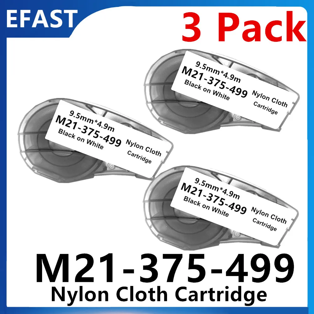 1~3Pack Label TAPE M21-375-499 Nylon Cloth Cartridge Maker For Etiqueteuse,Handheld Cable Wire Marking,Black on White,9.5mm*4.9m