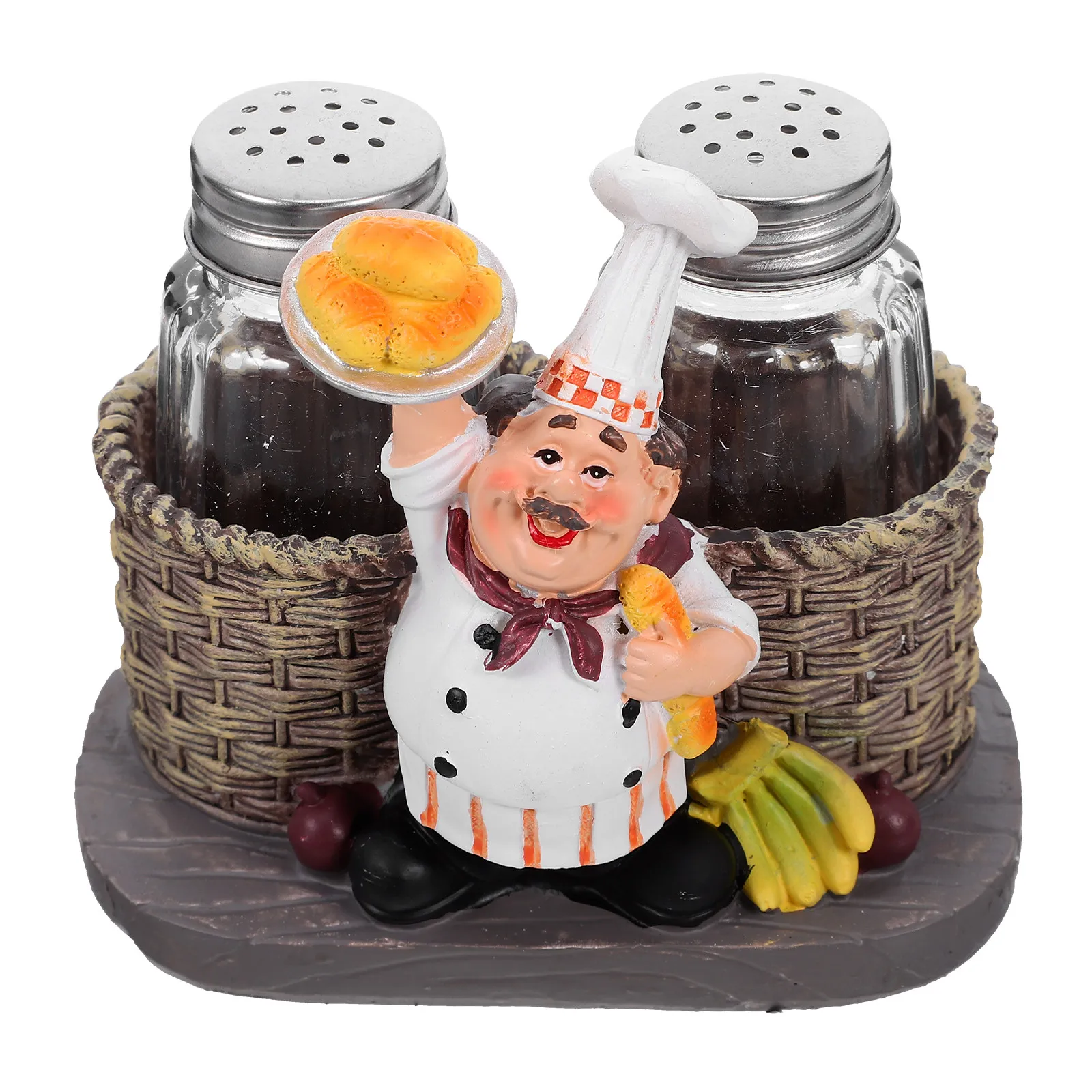Contenedor de Condimentos de Doble Compartimento con Diseño de Estatua de Chef, para Sal, Pimienta, Especias, Azúcar, Harina, Té, a Prueba de Fugas, Decorativo para Cocina