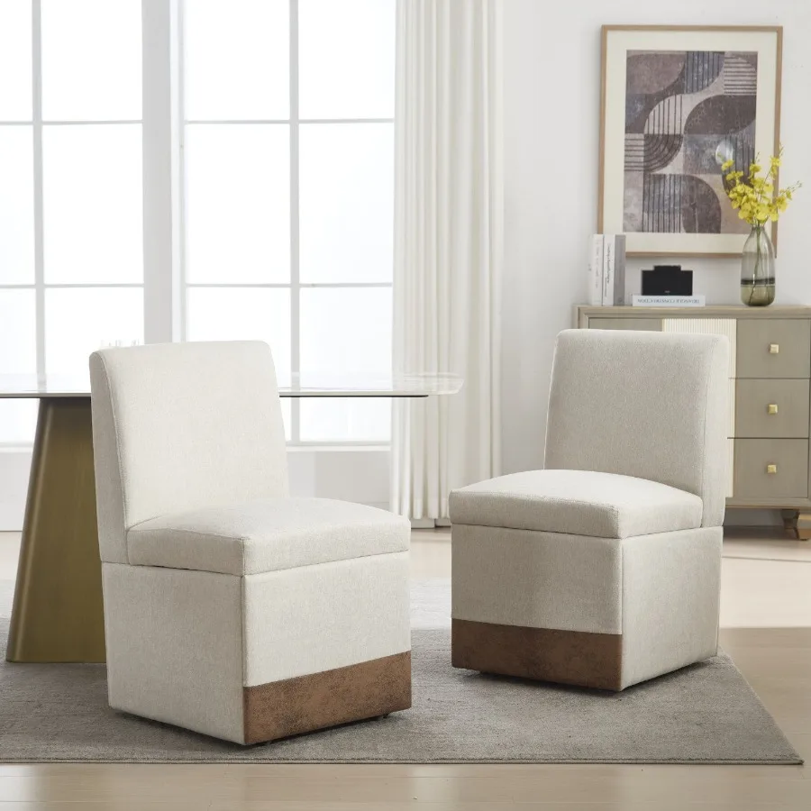 COOLMORE كراسي طعام منجدة دوارة 360 درجة مجموعة من 2 كراسي دوارة لغرفة الطعام كراسي المطبخ عجلات تخزين مريح Mo