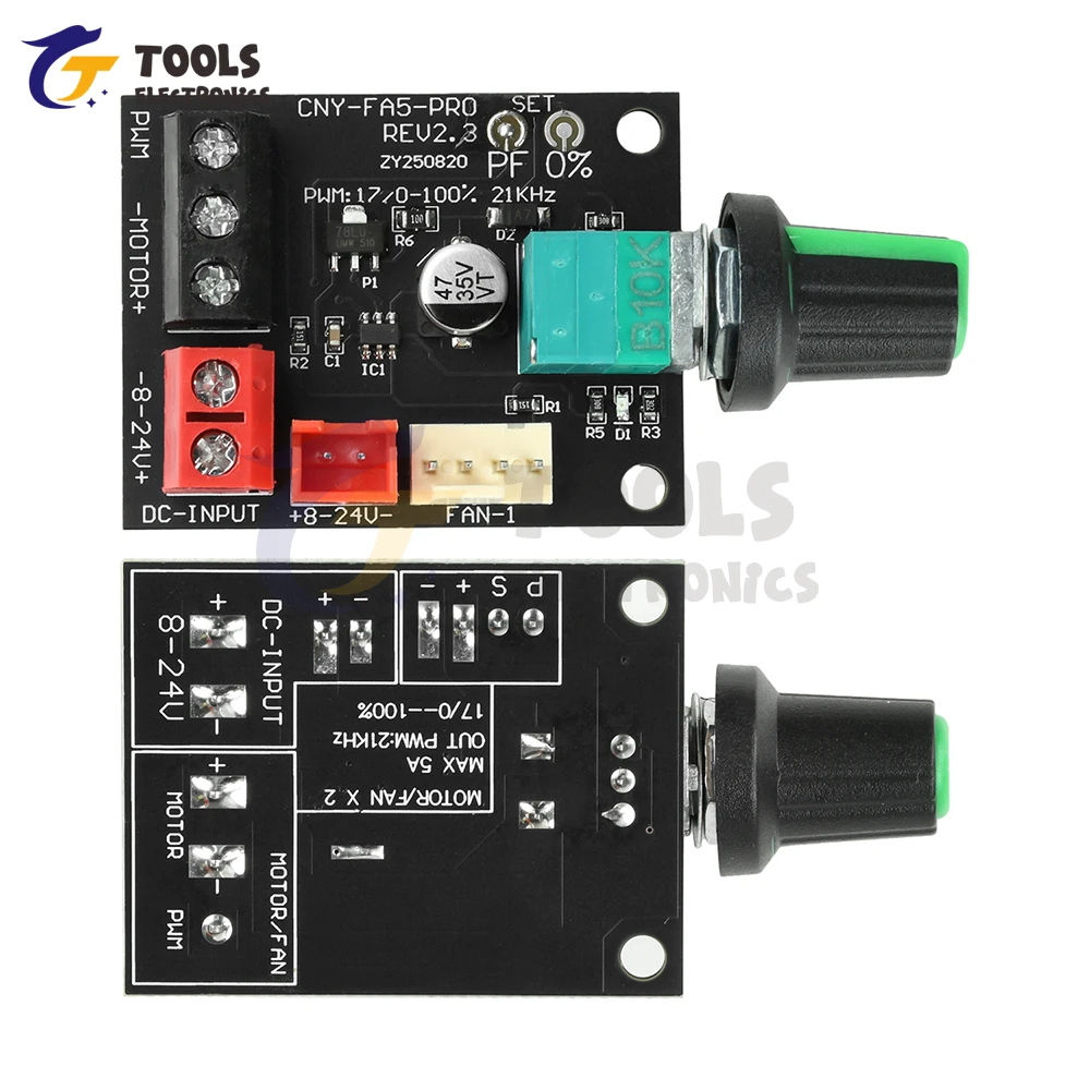 Velocidade violenta do ventilador DC 8-24V 5A de 4 fios ​ ​ Controlador DC Brushless Motor PWM Regulador de Velocidade Governador