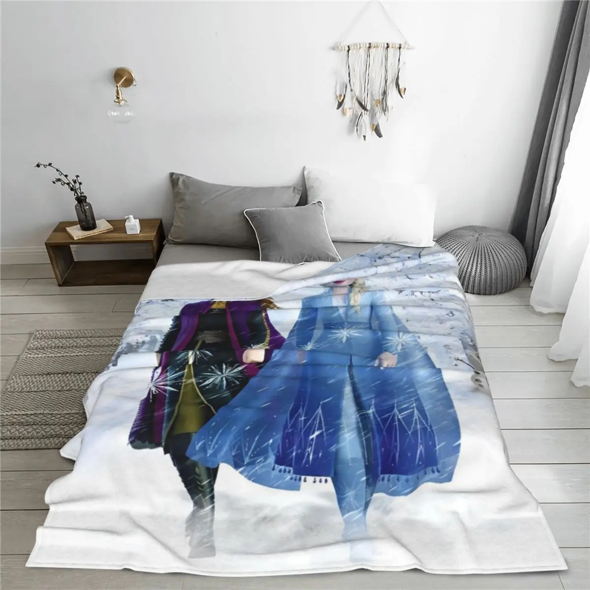 Frozen Elsa Princess Anna Flannel Blanket Sister Cartoon Novelty Throw Blanket for Sofa Bedding Lounge 200x150cm