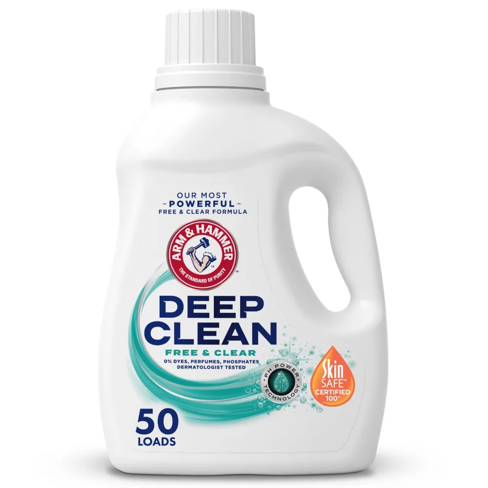 Deep Clean Free & Clear Liquid Laundry Detergent, 75 Fl oz, 50 Loads, Hypoallergenic, Fragrance Free, Dye Free, Unscented, Sensitive Skin, Baby Safe, High Efficiency, Septic Safe, Economy Size