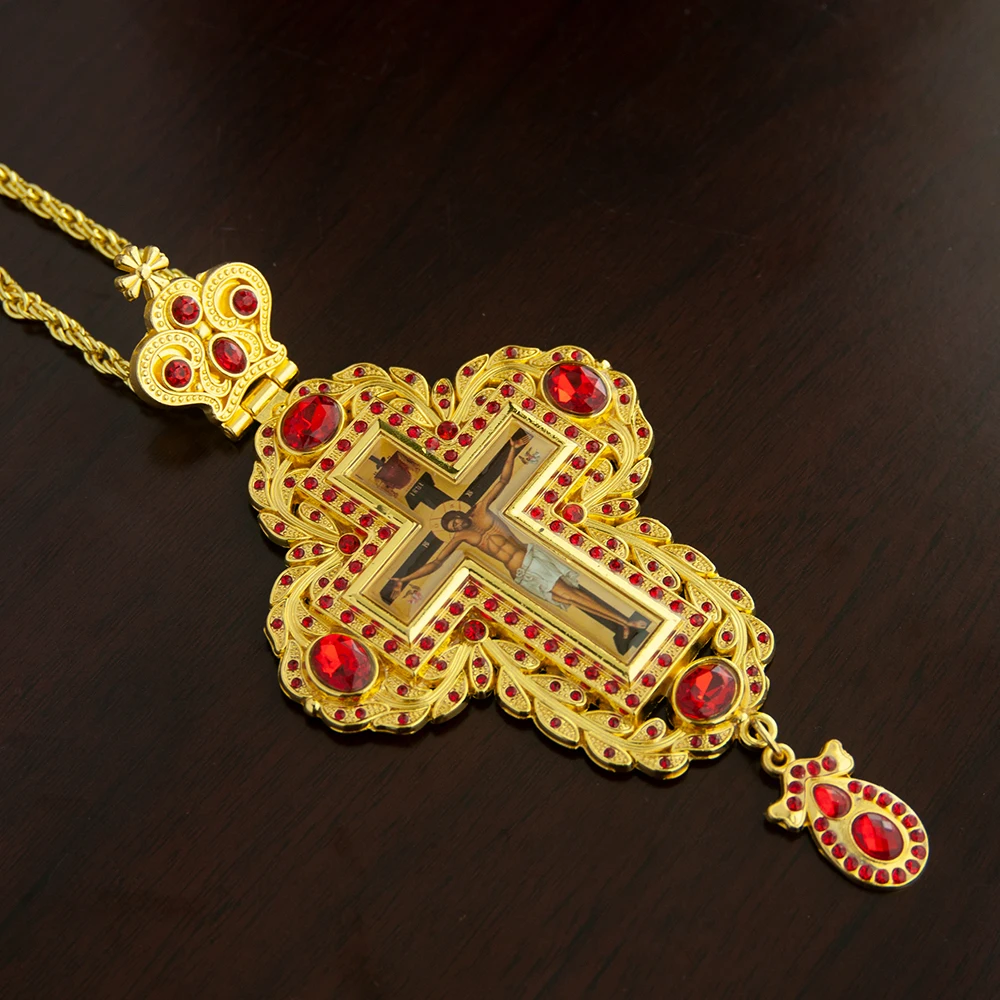 HTISOK Orthodoxes Kreuz-Anhänger, vergoldeter Jesus-Anhänger aus Zinklegierung, Priester-Brustkreuz, Kreuzanhänger – Detail 9