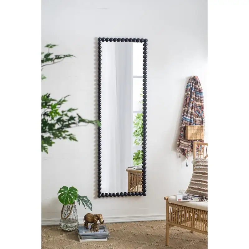 مرآة كاملة الطول مقاس 23 × 72 مع إطار معدني مطرز، مرآة مستطيلة كبيرة الحجم لغرفة المعيشة وغرفة النوم، لمسة نهائية سوداء #3
