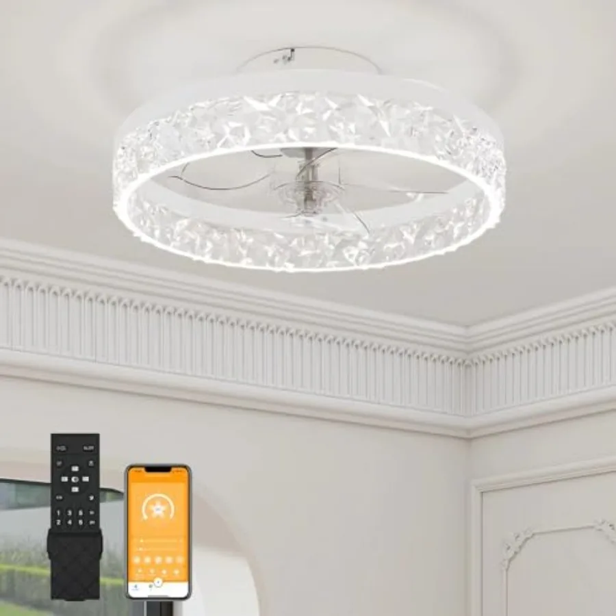

Fandelier Ceiling Fans with Light, 15.7in Low Profile Ceiling Fan with Light and Remote, 3000K-6500K Dimmable Bladeless Ceiling