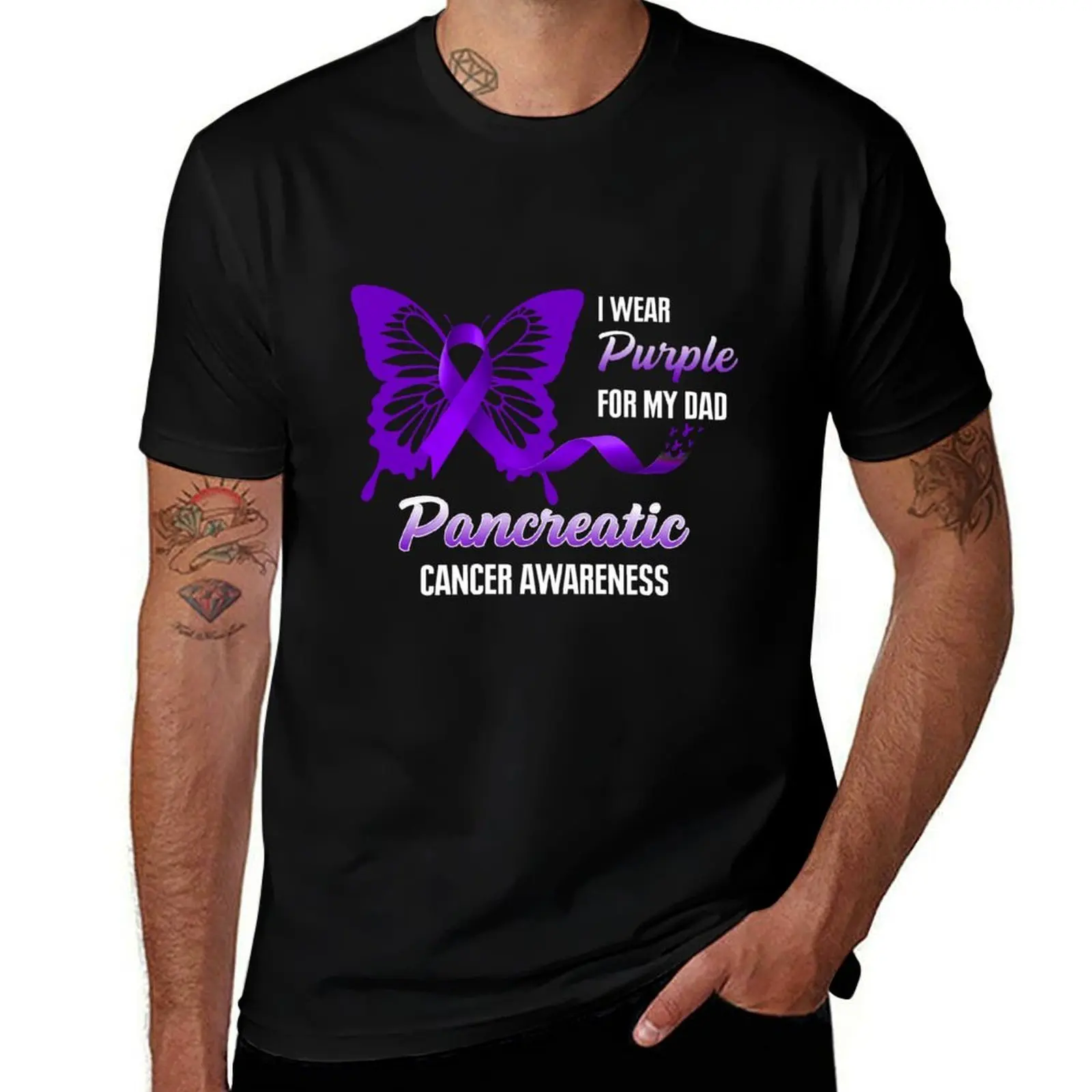 

Cool Wear Purple Support Pancreatic Cancer Dad Shirt Awareness Butterfly Ribbon T Shirt T-Shirt
