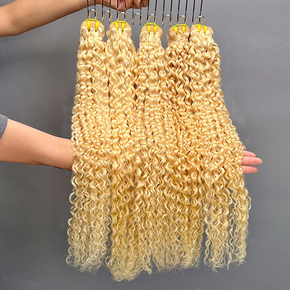#613 Blonde Color Curly Bundles Human Hair 100% Virgin Hair Weaving Extensions 100grams 18-28 Inch Deep Curly 1 2 3 4 Bundles