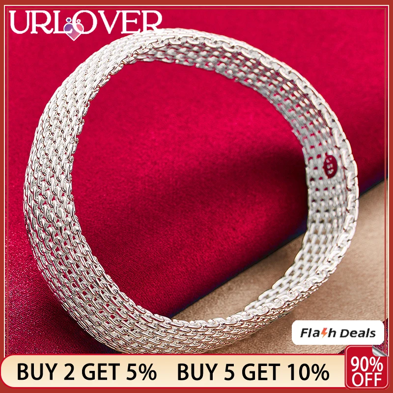 

URLOVER 925 Sterling Silver Bangle For Women 20mm Mesh Bangles Lady Party Engagement Wedding Fashion Charm Jewelry Birthday Gift