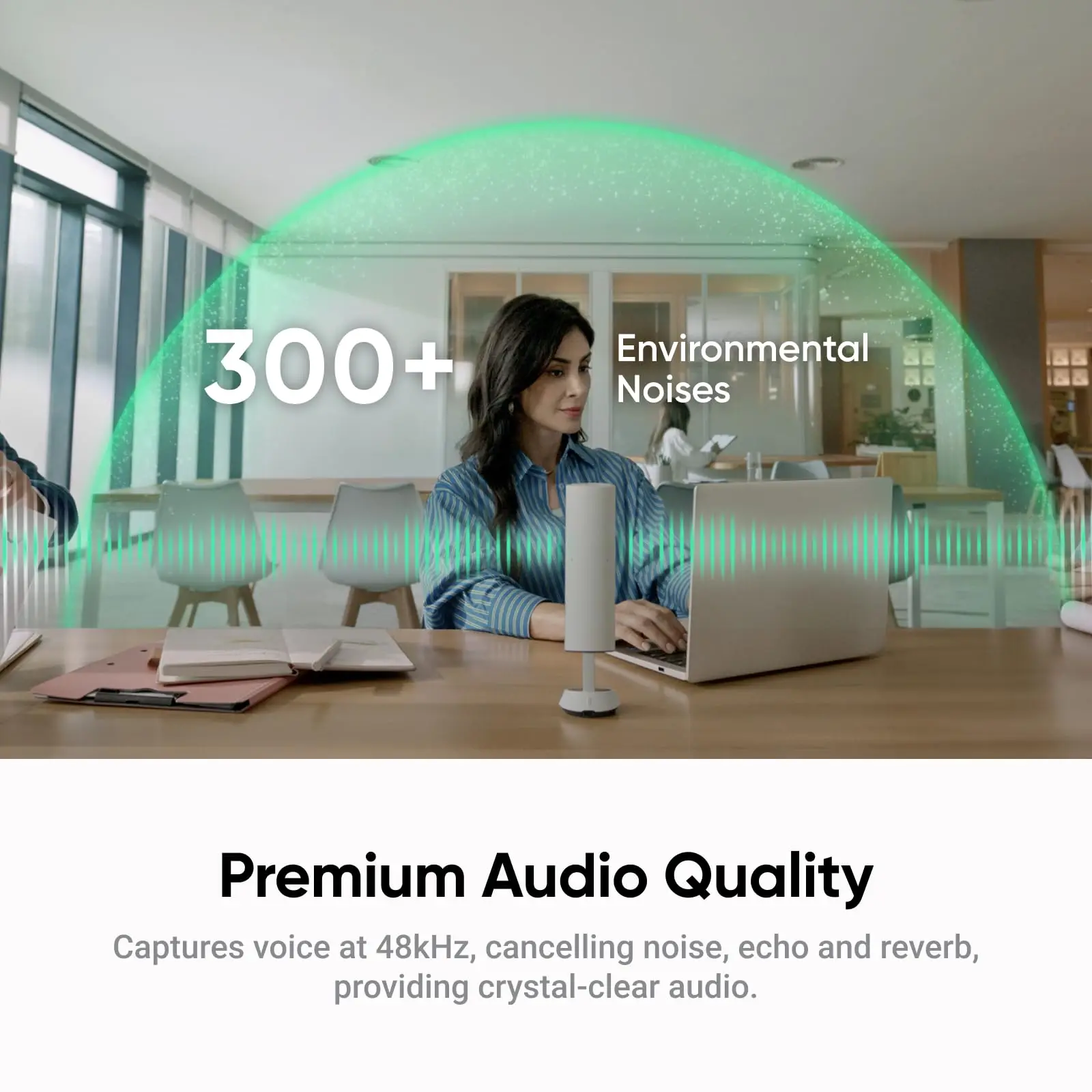 Insta360 Wave - مكبر صوت AI، بلوتوث، مسجل صوت، 8 ميكروفونات لإلغاء الضوضاء مع تشكيل الشعاع، وصف AI