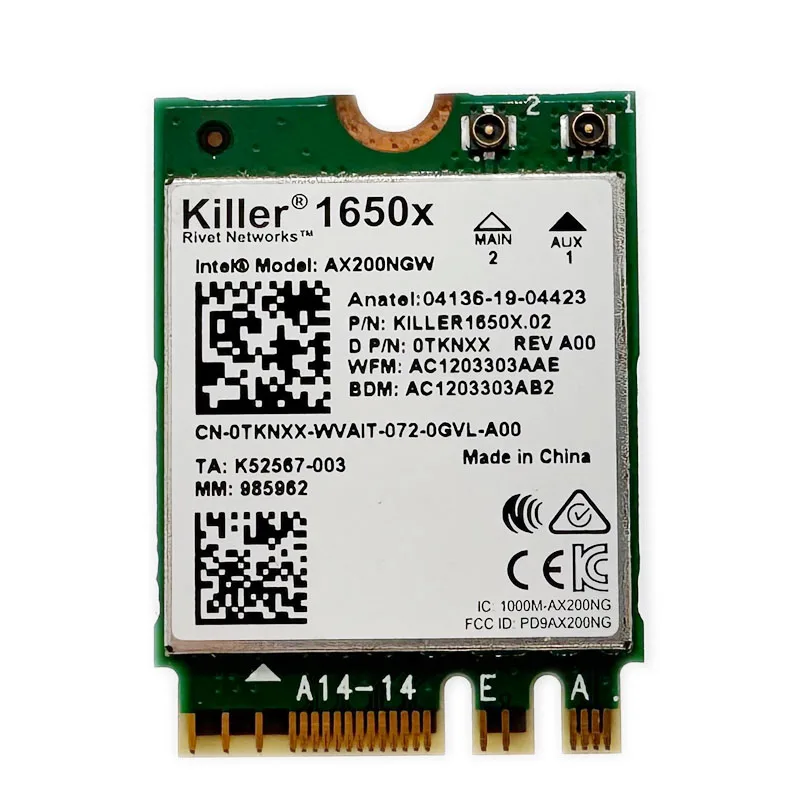 Ordinateur portable Killer 1650X Bluetooth 2400, carte sans fil Gigabit, prend en charge Win11 AX200NGW, bande touristique, 5.1 M, Mini PCIe PCI-e