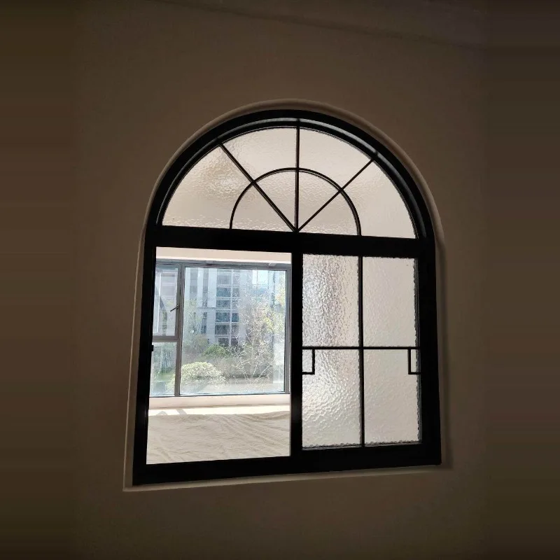 

French wrought iron window aluminum alloy retro arched arc floor-to-ceiling window loft lighting