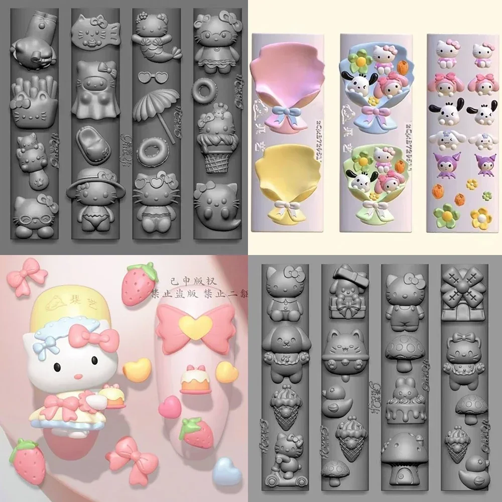 

1Pcs Hello Kitty 3D Nail Mold Rabbit Bear Nail Decorations Diy Design Hello Kitty Cinnamoroll Mymelody Kuromi Mold Nail Charm
