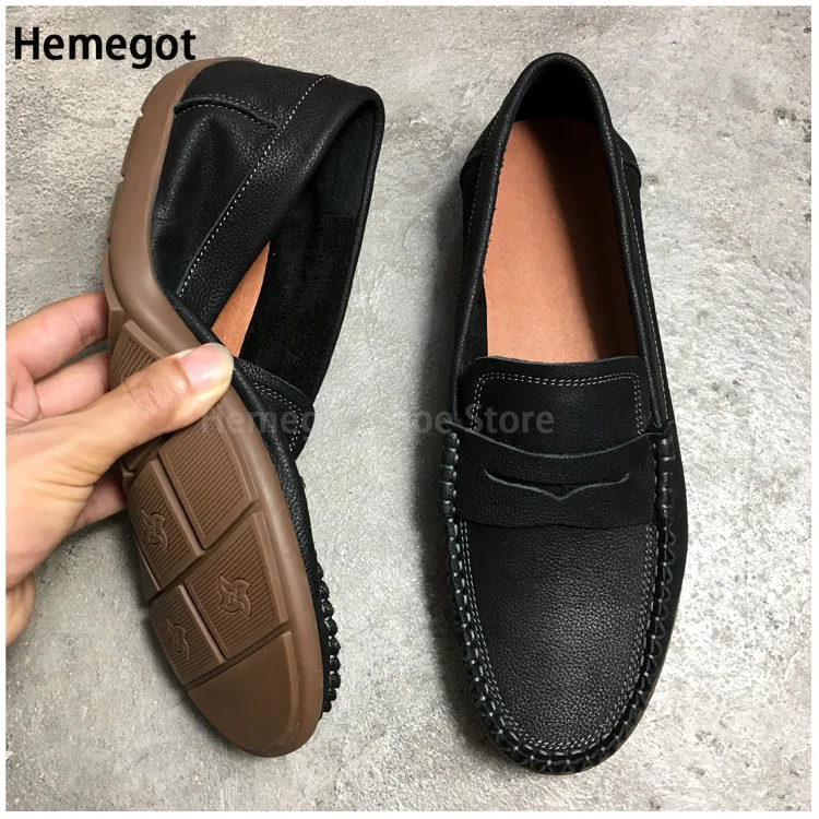 Brown Cowhide Loafers Men\'s Shoes Handmade Shoes Black Leather Casual British Style Leather Shoes Retro Slip-On Driving Shoes