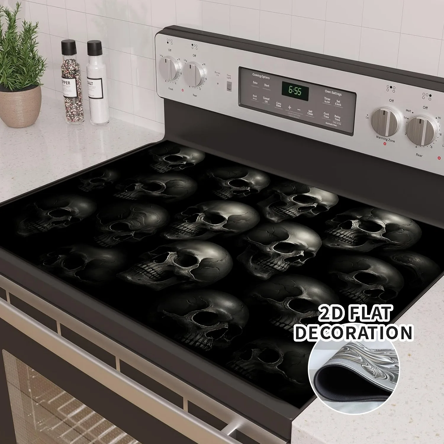 Horror Dark Skull Cluster Stove Top Cover, Heat Resistant Non‑Slip Mat, Easy Clean Kitchen Stove Decor for Electric & Gas Ranges