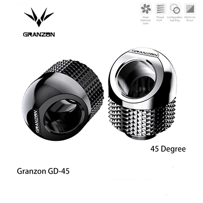 

Bykski Granzon 45 Degree Rotary Elbow Fitting,G1/4" Brass Connector Adapter PC Water Cooling Accessories Black Silver / GD-45