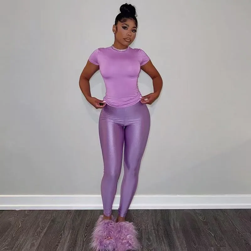 

Casual Sporty Slim 2 Piece Set Women's Tracksuit Shorts Sleeve T-shirt+Leggings Pants Suits Streetwear Activity Outfits Jogging