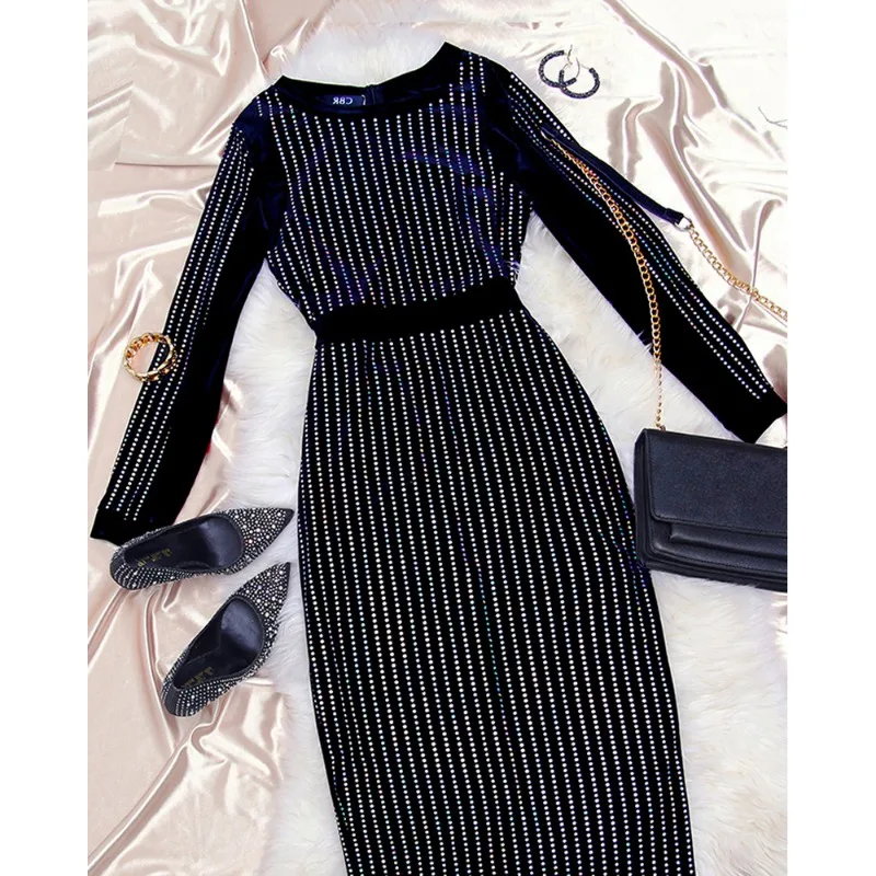 2023 Spring Autumn New Women\'s Clothing Striped Sequins Dress Fashion All-Match Dress