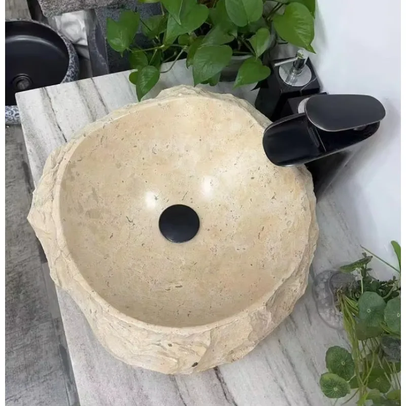 Aquarius Irregular Waveform Natural Stone Marble Sink Bowl Modern Design Polished Single Hole Faucet Bathroom Countertop