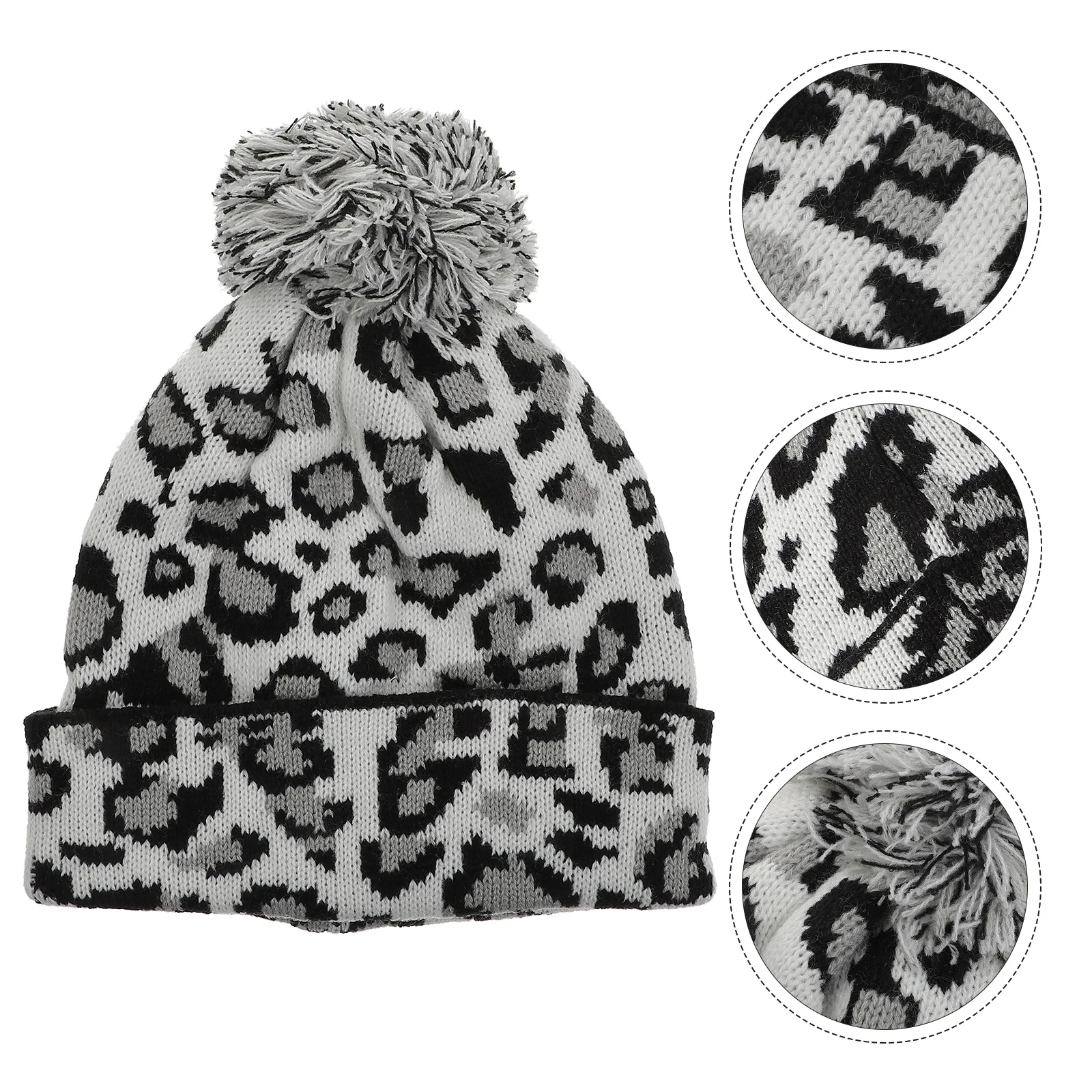 

Leopard Print Beanie Warm Hat for Daily Travel Women's Hats & Caps Protective Yarn Knit Heat Fashion Unisex Earpiece Decor