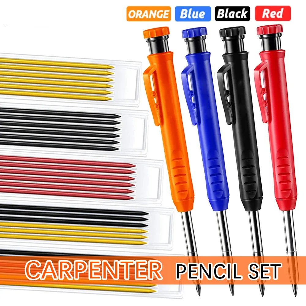 DIY Carpenter Pencil Set Carpentry Work Tools Mechanical Pencil with 1 Piece Refill for Carpenter Scriber Arch Building Marker