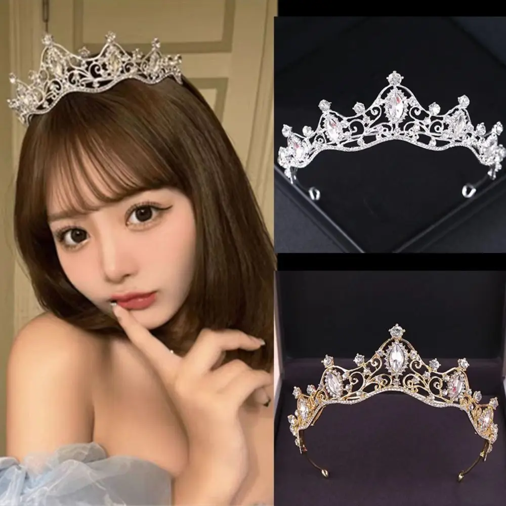 Bar Mitzvah Crown Retro Crown Rhinestone Hair Hoop Metal Princess Crowns Korean Style Alloy Bride Tiaras Hair Jewelry