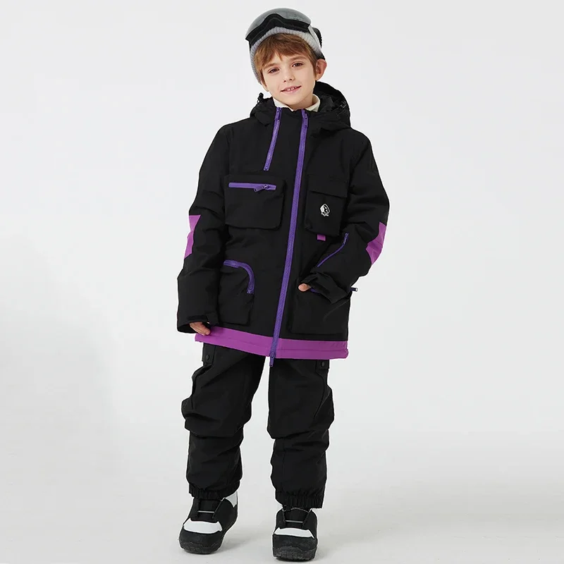 2025 Children Skiing Suit New Winter Thickened Warm Girls Snow Clothes Outdoor Sport Snowboard Boy Cost Pants Kids Ski Tracksuit