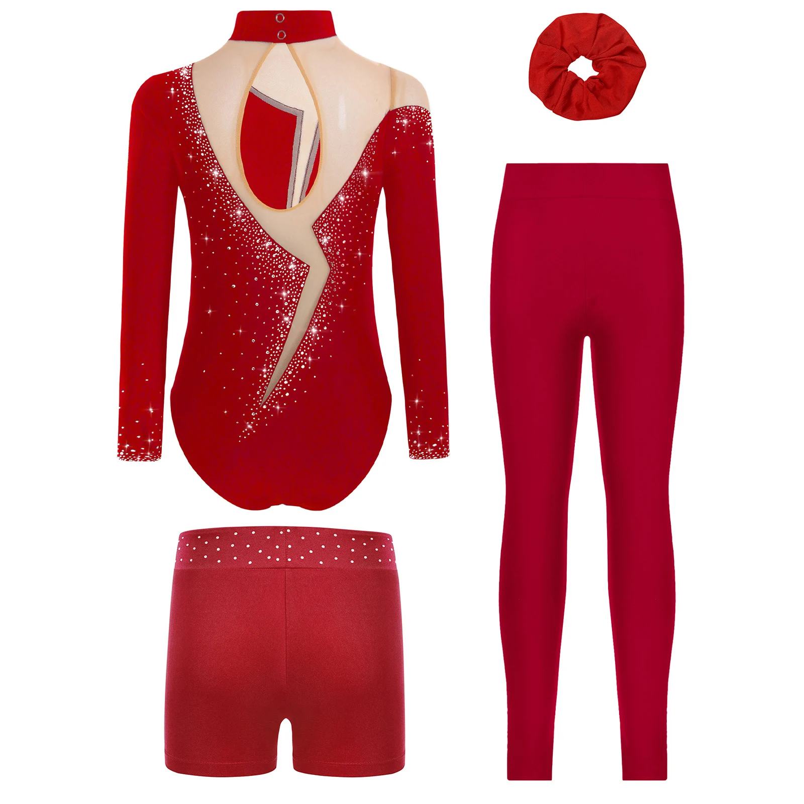 Tenue de danse de gymnastique de Ballet pour enfants filles, Costume de spectacle sur scène avec strass transparents et accessoires complets, ensembles de danse