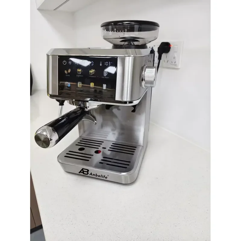 Anbolife OEM Espresso Machine with Built-in Burr Grinder 20Bar Bean-to-Cup Espresso with Steam Wand Touchscreen for