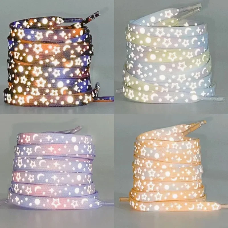 

Luminous Reflective Splash Shoelaces Moon Star Pattern Fashion Shoelace Sneakers Canvas Colorful Flat Shoe Lace Glow In The Dark