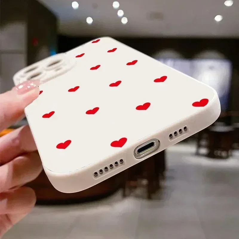 Funda de silicona suave a prueba de golpes para iPhone, carcasa bonita de dibujos animados, corazón de amor rojo, 15, 14, 13, 12, 11 Pro Max, XS, XR, X, 7, 8 Plus, SE, 2022
