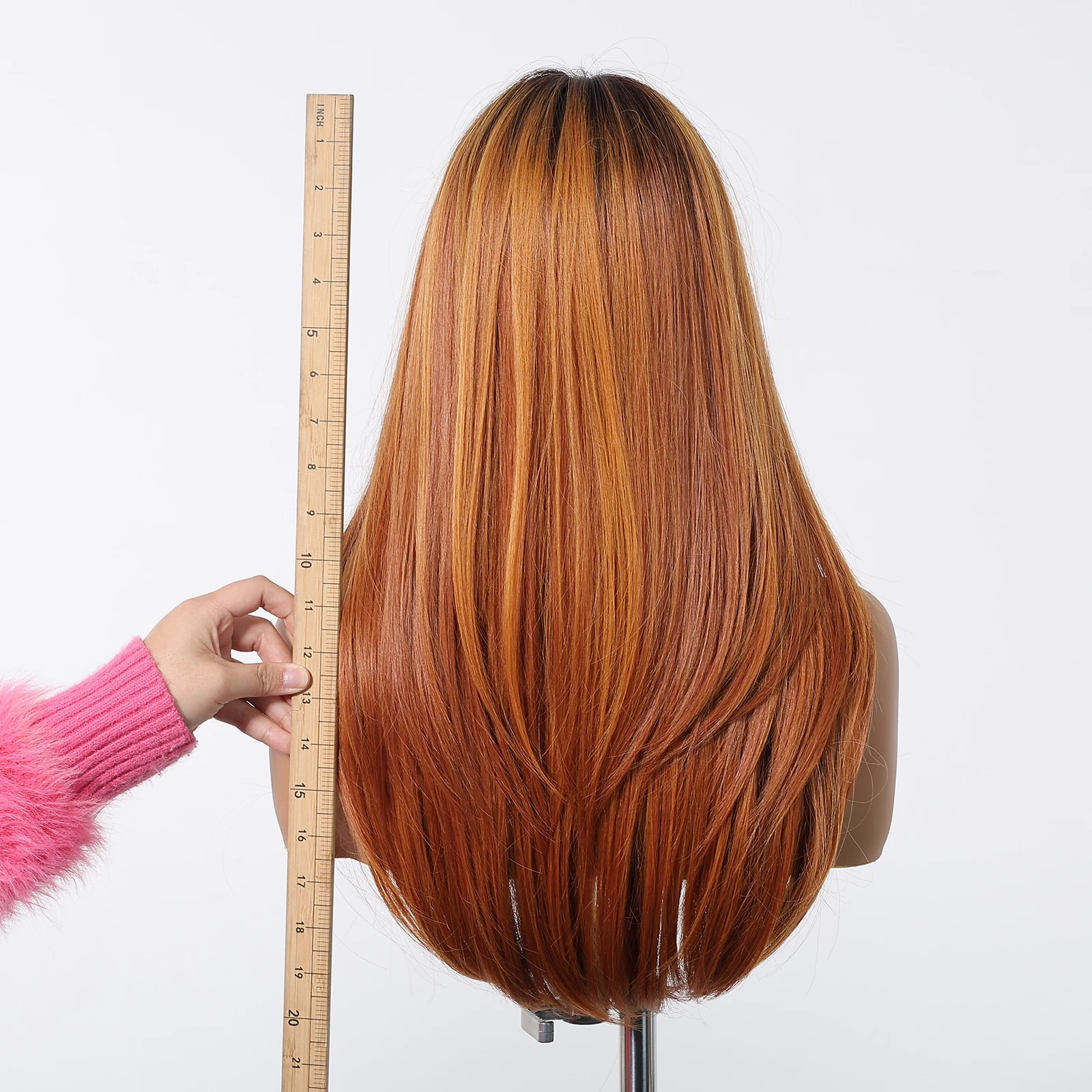ยาวตรงทองแดงวิกผมสังเคราะห์ Hairline ลูกไม้ด้านหน้าวิกผมธรรมชาติวิกผมกลางสําหรับคอสเพลย์ทุกวันไฟเบอร์ทนความร้อน