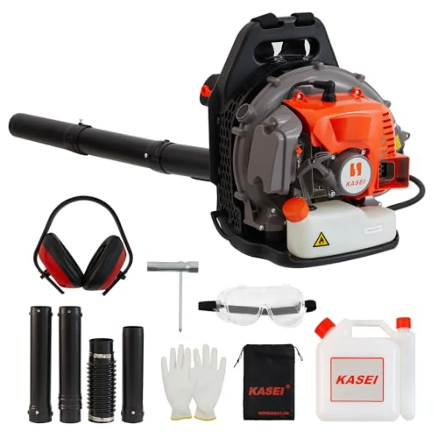 Soplador de hojas de gas para mochila, ligero, 17,6 lb, 42 cc, 2,0 HP, 530 CFM, 202 MPH, velocidad del viento de alta velocidad, tanque de combustible de 1 litro para una hora de ejecución