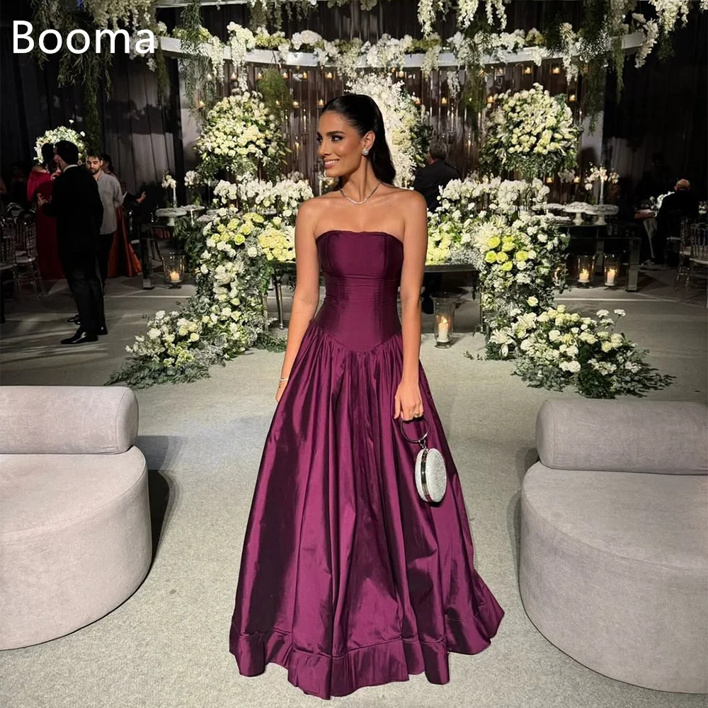 

Booma A-Line Long Pleat Satin Simple Strapless Evening Dresses Formal Dresses for Women Sleeveless Prom Gowns Custom Made 2025