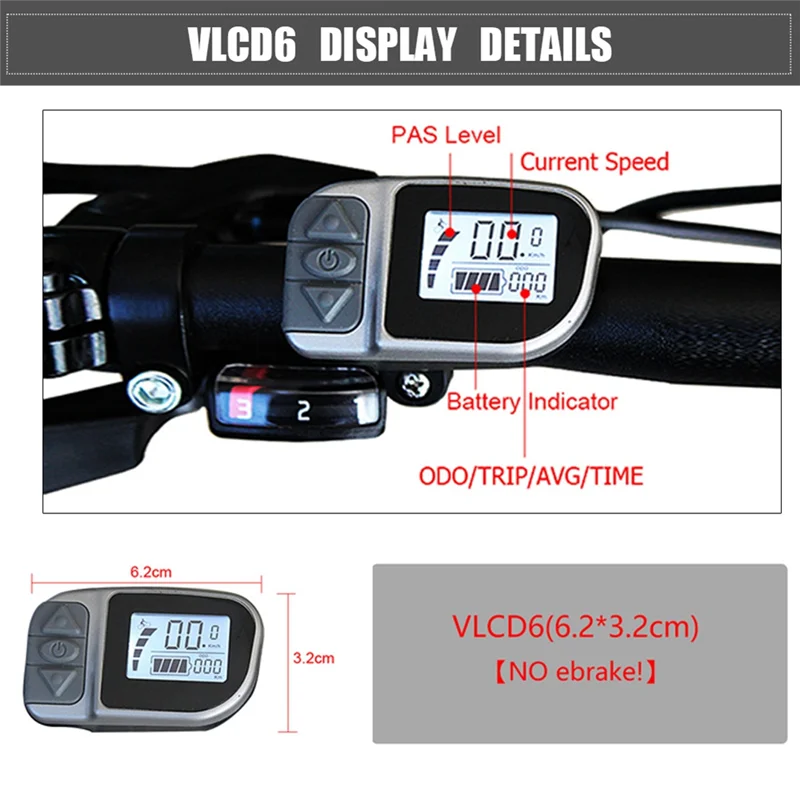 Ebike Dsiplay VLCD6 pantalla LCD de 6 pines para bicicleta eléctrica TONGSHENG TSDZ2 Motor central medio rico
