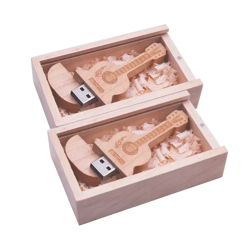 Imagen 2 del producto 20 unids/lote unidad flash usb de guitarra de madera logo gratis regalos de música pendrive 4GB 8GB 16GB 32GB cle usb 64GB 128GB disco usb