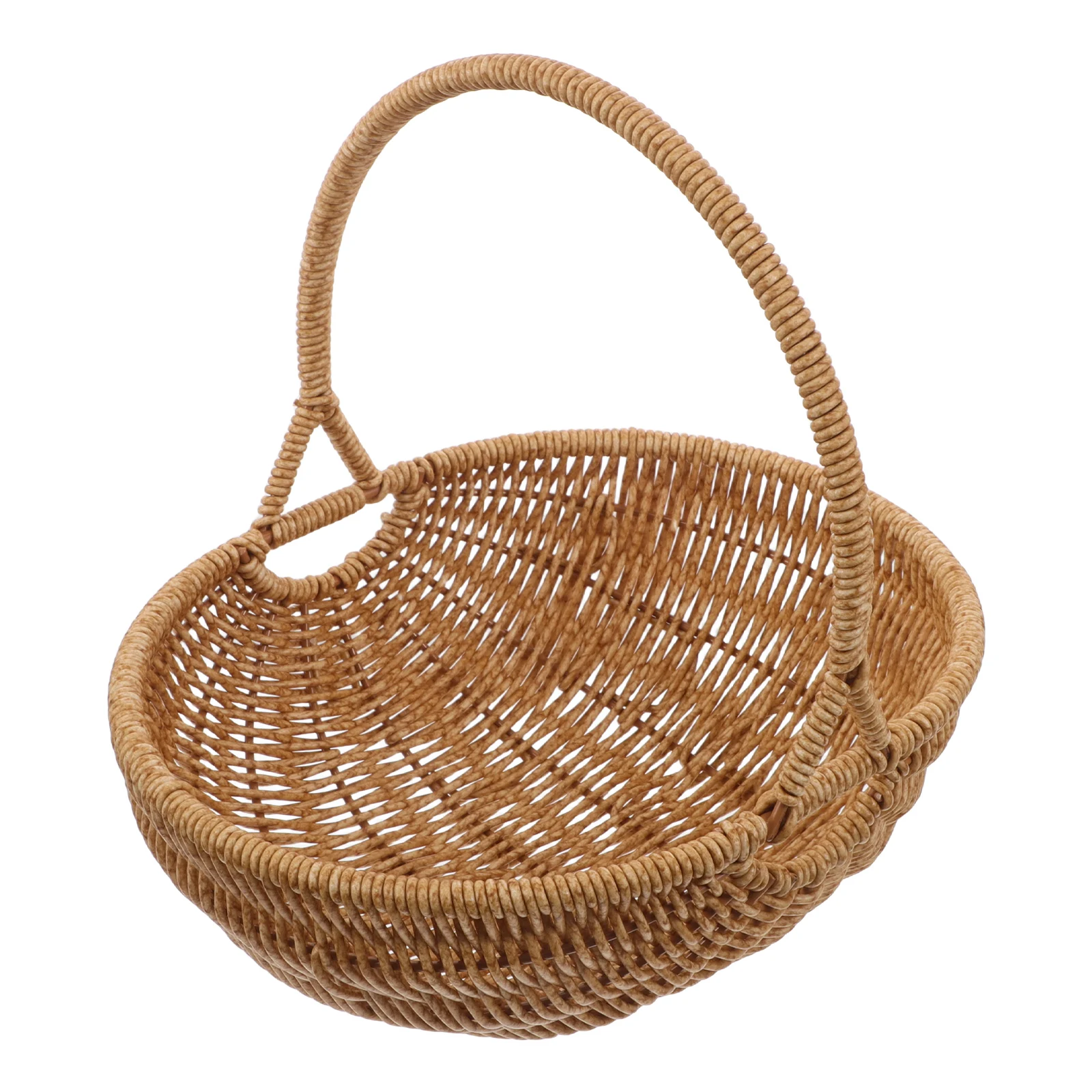 

Light Brown Imitation Rattan Basket Hand-Woven Pumpkin Shape Multipurpose Fruit Vegetable Storage Portable Picnic Carry Basket