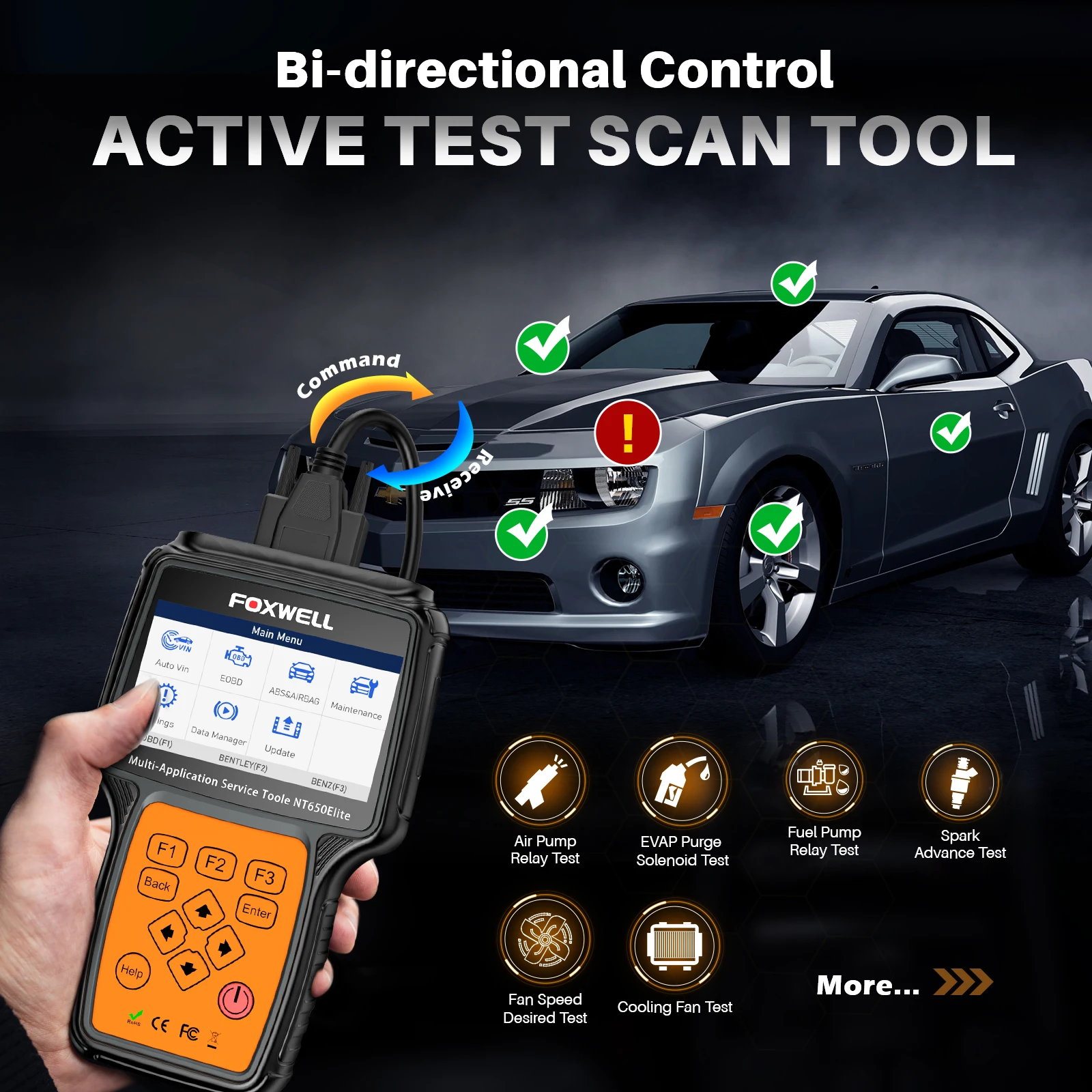 FOXWELL NT650 Elite OBD2 Automotive Scanner Tool ABS SRS Code Reader SAS BRT EPB Oil 26 Reset Professional OBD2 Car Diagnostic